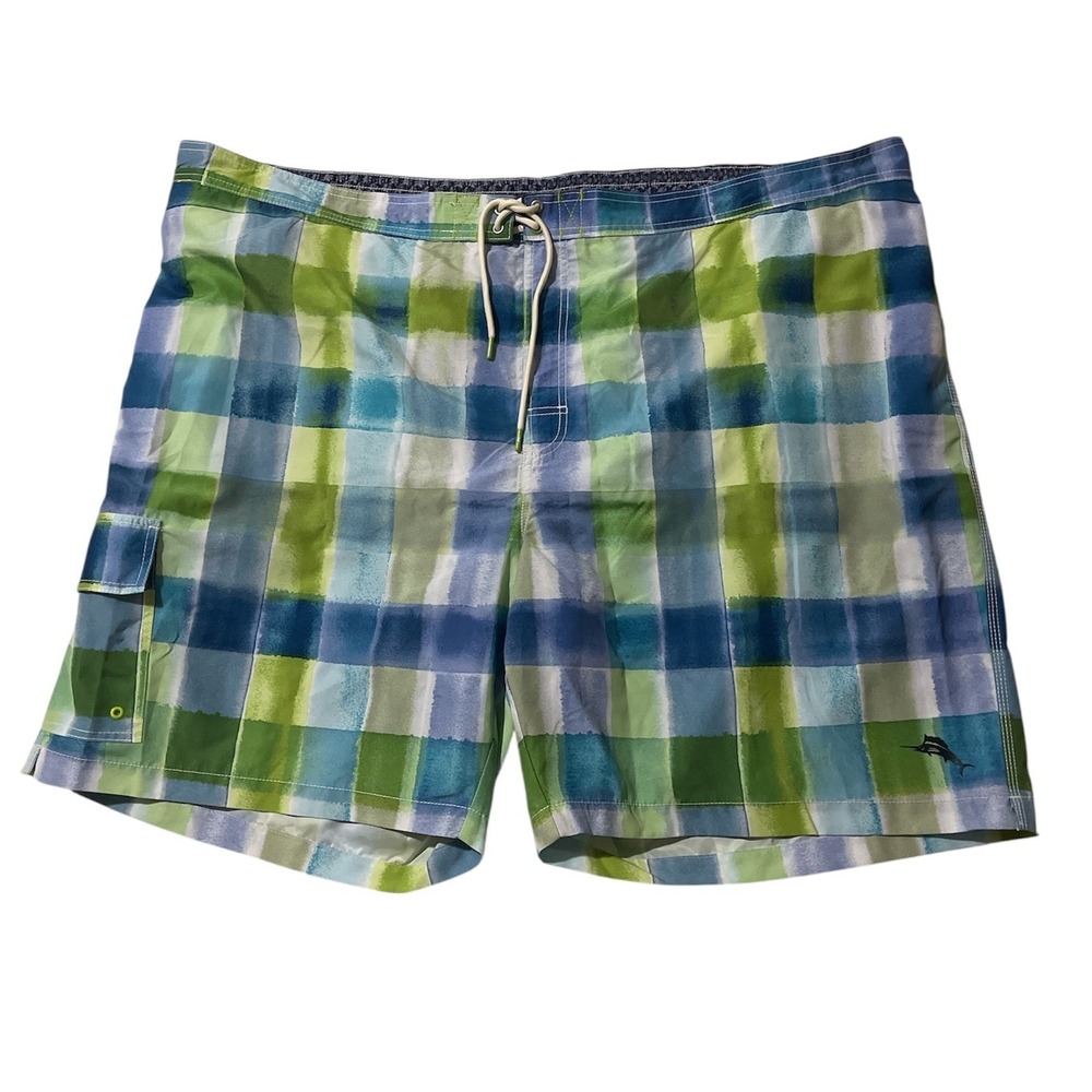 Tommy Bahama Baja Harbor‎ Cove Plaid Board Shorts Maui Blue Men 4XLB Swim Trunks